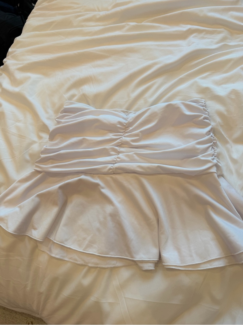 White Ruched Ruffle Skirt Set - Picture 2 of 3